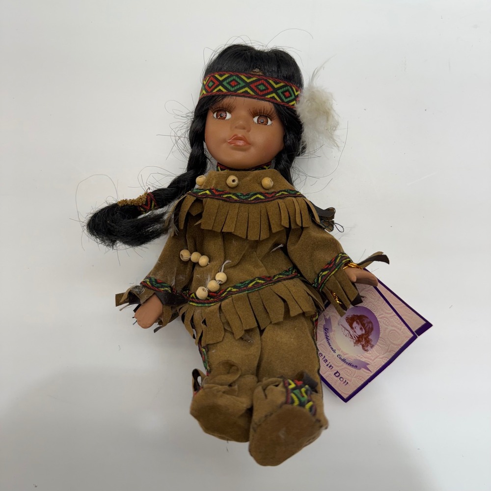 Goldenvale Collection Lucia Porcelain Doll 8" Brown Faux Suede Limited Edition